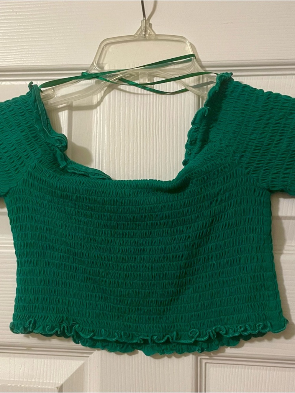 Green Smocked Crop Top